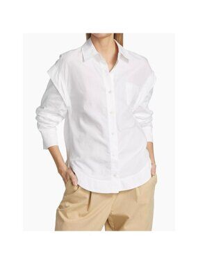 NWT Derek Lam 10 Crosby Marley Ruched Sleeve Button Down Shirt 2 White Poplin